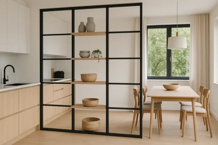 Cosa posizionare tra cucina e sala da pranzo? Soluzioni divisorie che non bloccano la luce e aumentano la praticità