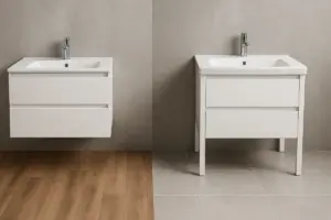 Mobili bagno sospesi o a terra? La scelta giusta in base al tipo di pavimentazione