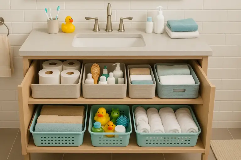Come organizzare il mobile bagno per la famiglia? Strategie anti-caos che funzionano