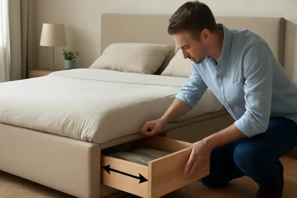 Letto contenitore con cassetti laterali: quale profondità evita gli sprechi di spazio