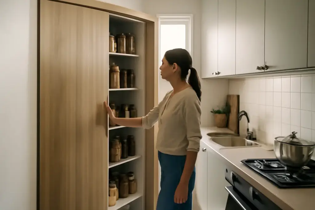 Mobile dispensa con ante scorrevoli: il dettaglio che fa la differenza in cucina stretta