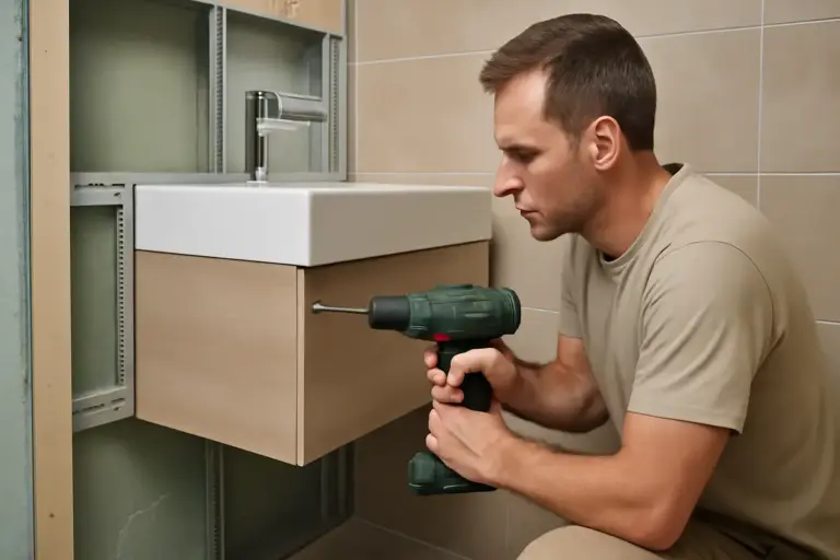 Fissaggio mobile bagno sospeso su cartongesso: il metodo che evita crolli e danni