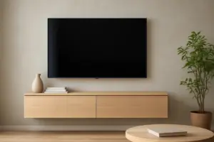 Mobile TV sospeso con cavi nascosti: il metodo che elimina il disordine a vista