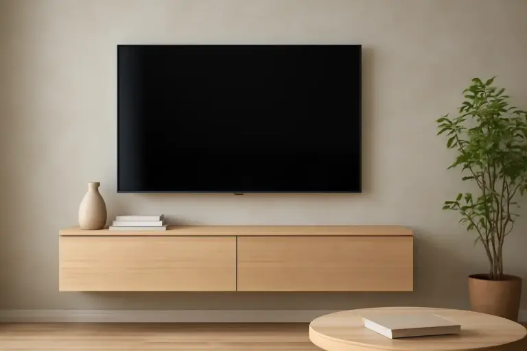 Mobile TV sospeso con cavi nascosti: il metodo che elimina il disordine a vista