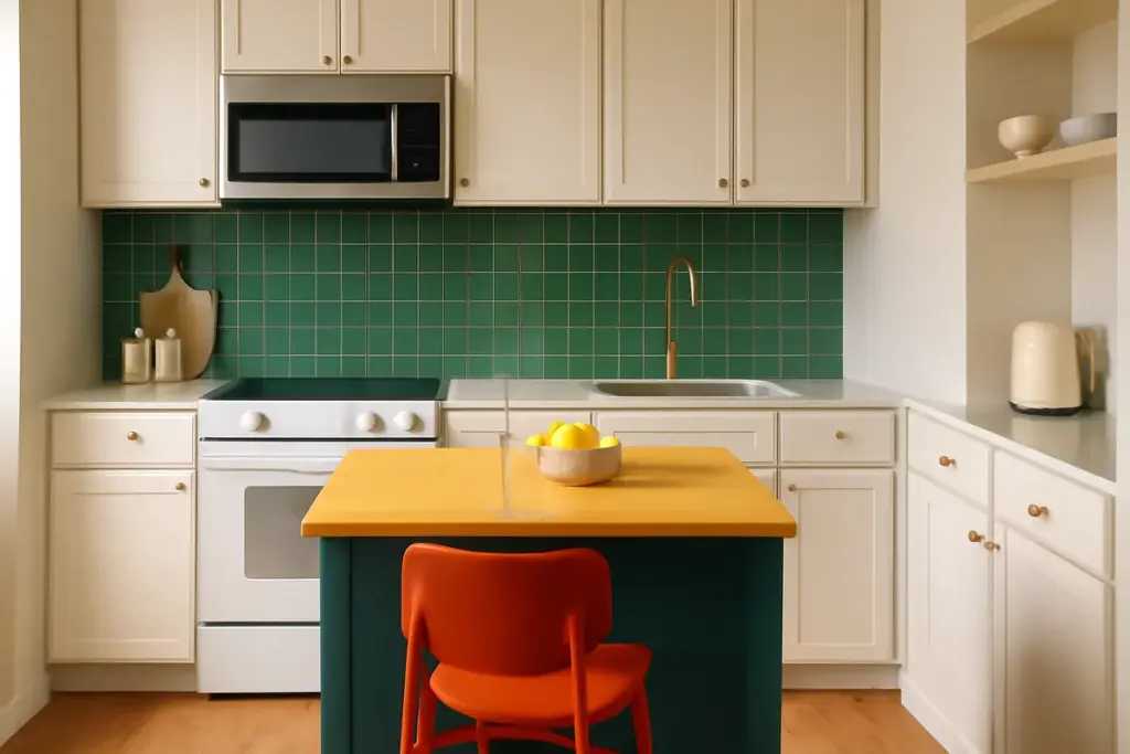 Cucina piccola con isola colorata: come bilanciare i toni senza chiudere lo spazio